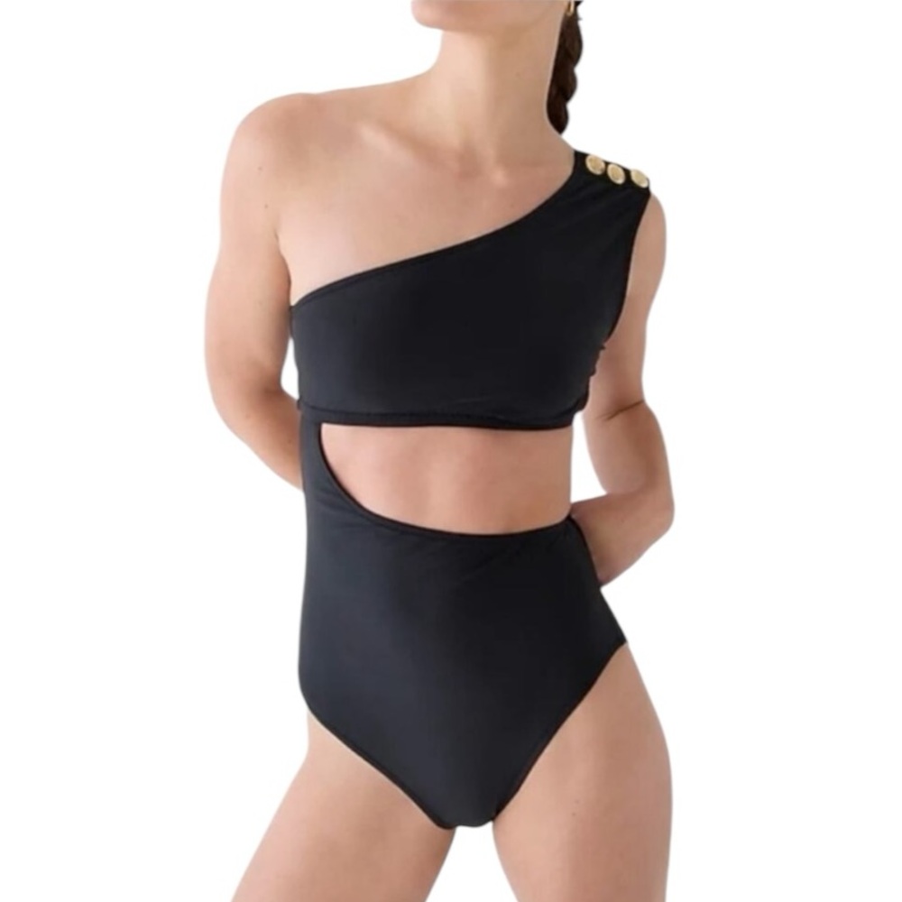 J. Crew Cut Out Full Coverage One Piece Swimsuit with Buttons Navy Size 22